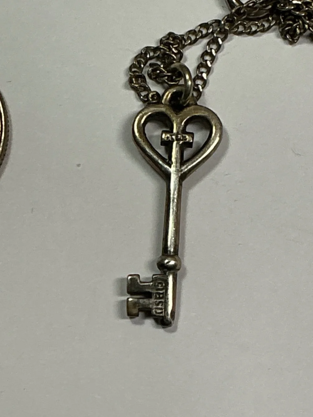 Sterling Silver Skeleton KEY pendant W/ Petite Curb Chain. 19 inches long